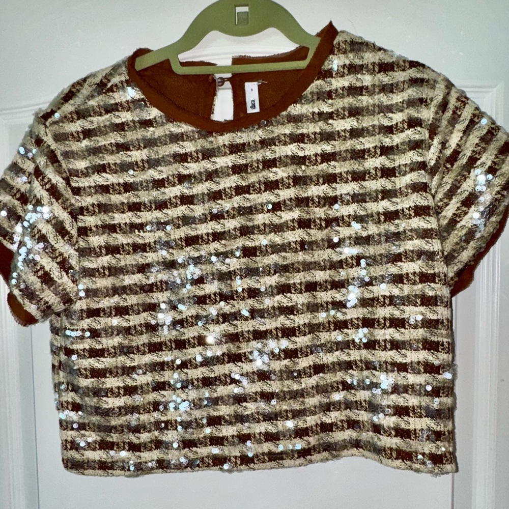 Striped Sequin Short Sleeve Top